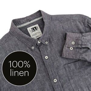 SIMONS LE 31 Grey Premium Linen Button Down Shirt Casual Long Sleeve g/l